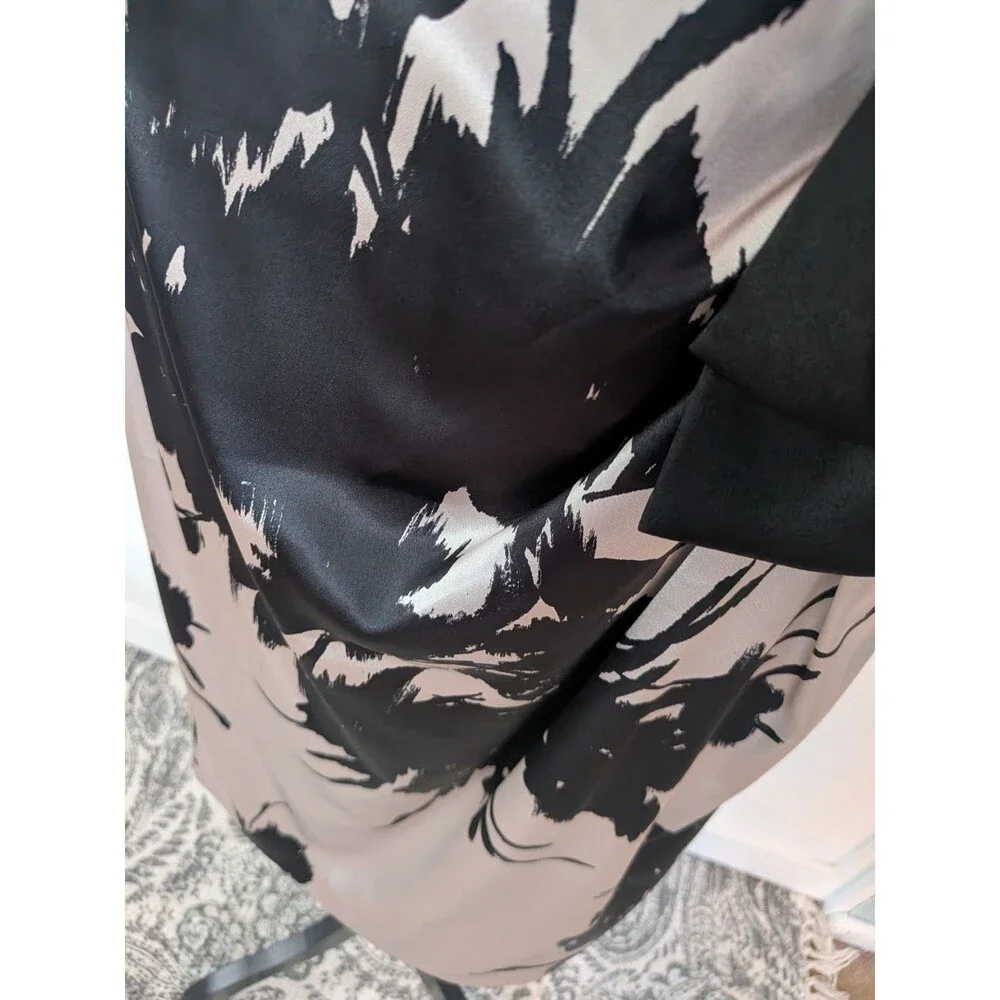 WHBM Dress Womens 12 Beige Black Floral Satin Bow Strapless Formal Cocktail Glam - Picture 5 of 16